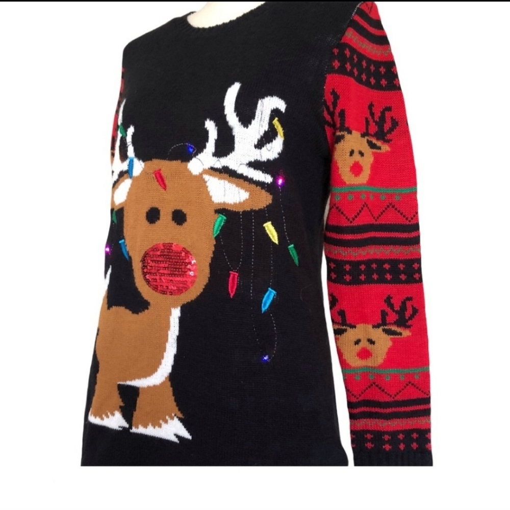 NWOT REINDEER LIGHT UP UGLY CHRISTMAS SWEATER - Picture 6 of 8